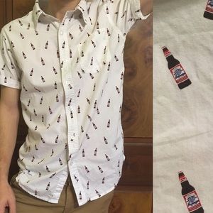 Budweiser Beer Bottles Short Sleeve Button Up